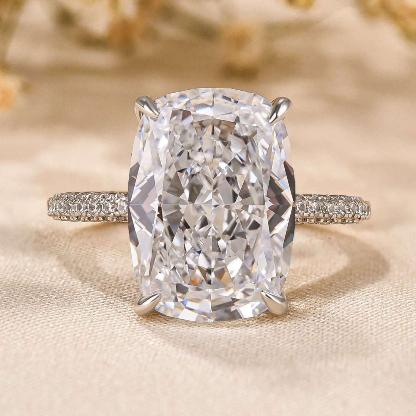 Deluxe Cushion Cut 9.0ct Pave Engagement Ring In Sterling Silver