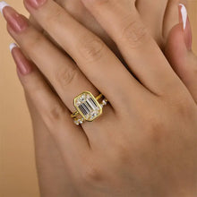 Emerald Cut Yellow Gold Plated 925 Sterling Silver Ring Set with Cubic Zirconia Elegant Gloss Wedding Ring Set