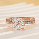 Chunky Cushion Cut 3 Ct Pave 925 Sterling Silver Wedding Ring Set