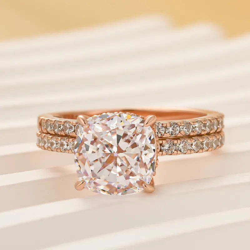 Chunky Cushion Cut 3 Ct Pave 925 Sterling Silver Wedding Ring Set