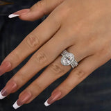 Classic Oval Cut CZ Halo Bridal Set Sterling Silver