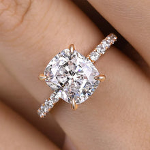 Radiant Cushion Cut 3.0ct Hidden Halo Engagement Ring In Sterling Silver