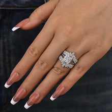 Princess Cut White Gold Plated 925 Sterling Silver Ring Set with Cubic Zirconia Unique Open Design Ring Set