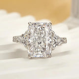 Luxurious Radiant Cut 5.0ct Three Stone Engagement Ring In Sterling Silver