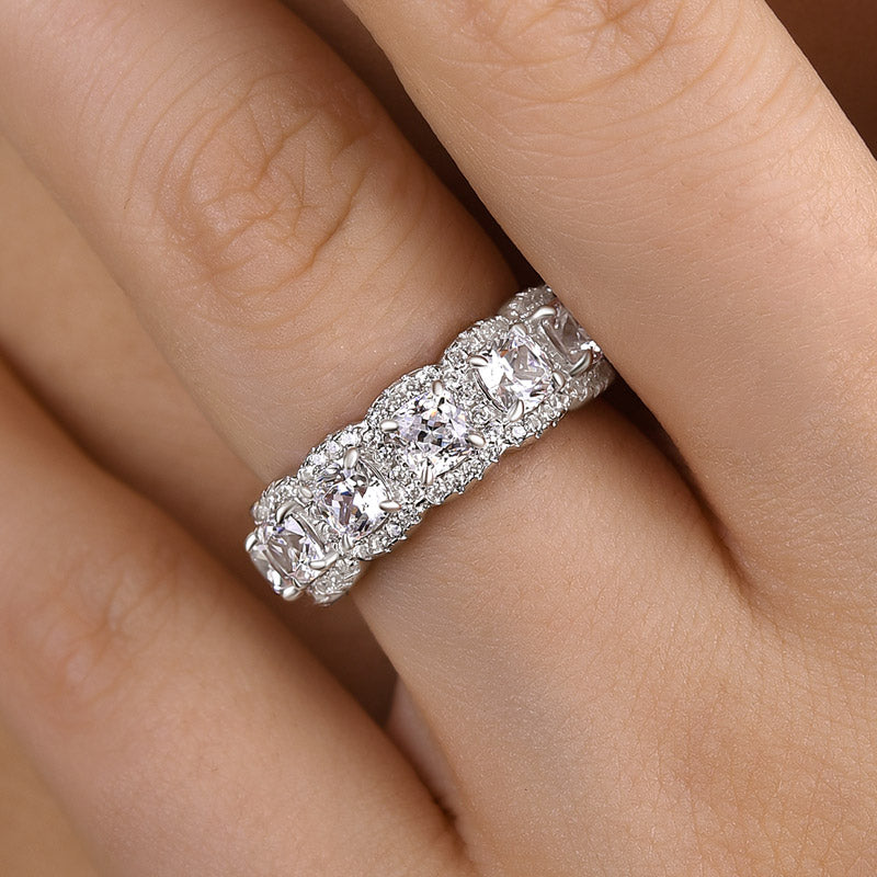 Cushion Cut Eternity Band In 925 Sterling Silver