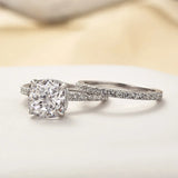 Chunky Cushion Cut 3 Ct Pave 925 Sterling Silver Wedding Ring Set