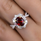 Vintage 1.0ct Twist Oval Cut Ruby Engagement Ring In Sterling Silver