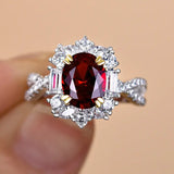 Vintage 1.0ct Twist Oval Cut Ruby Engagement Ring In Sterling Silver