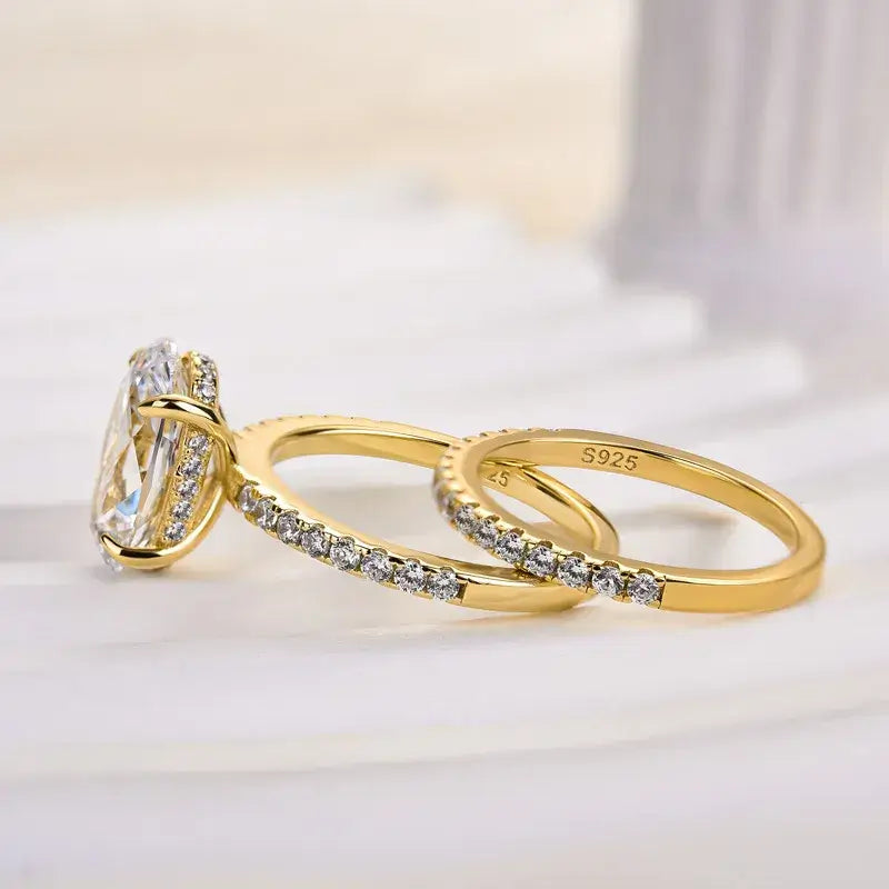Classic 3.5ct Oval Cut Sterling Silver Wedding Ring Set