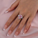 Radiant Three Stone Pear Cut 4.0ct Engagement Ring In Sterling Silver