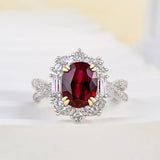 Vintage 1.0ct Twist Oval Cut Ruby Engagement Ring In Sterling Silver