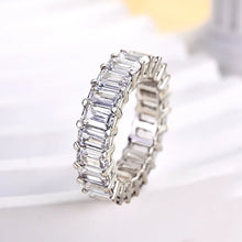 Sumptuous 925 Sterling Silver Emerald Cut Wedding Ring