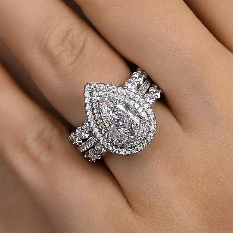 Timeless Pear Cut Bridal Set Sterling Silver