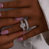 Dimensional Radiant Cut 3.0ct Pave 925 Sterling Silver Wedding Ring Set