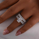 Dimensional Radiant Cut 3.0ct Pave 925 Sterling Silver Wedding Ring Set