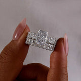 Dimensional Radiant Cut 3.0ct Pave 925 Sterling Silver Wedding Ring Set
