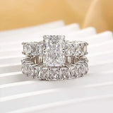 Dimensional Radiant Cut 3.0ct Pave 925 Sterling Silver Wedding Ring Set