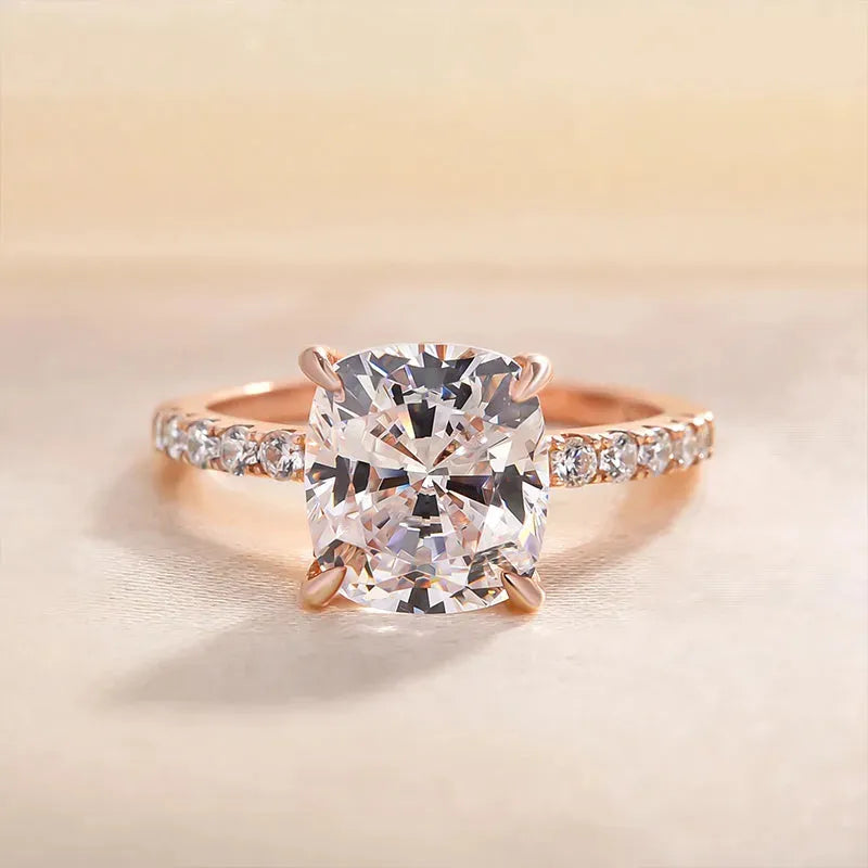 Radiant Cushion Cut 3.0ct Hidden Halo Engagement Ring In Sterling Silver