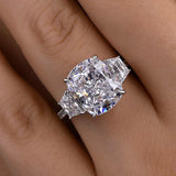Gorgeous Cushion Cut 5.0ct Three Stone Engagement Ring In Sterling Silver