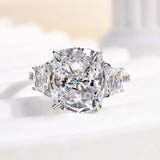 Gorgeous Cushion Cut 5.0ct Three Stone Engagement Ring In Sterling Silver