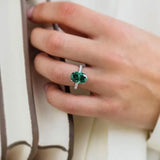 Classic Oval Cut 3.5ct Emerald Green Hidden Halo Engagement Ring In Sterling Silver