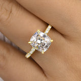 Radiant Cushion Cut 3.0ct Hidden Halo Engagement Ring In Sterling Silver