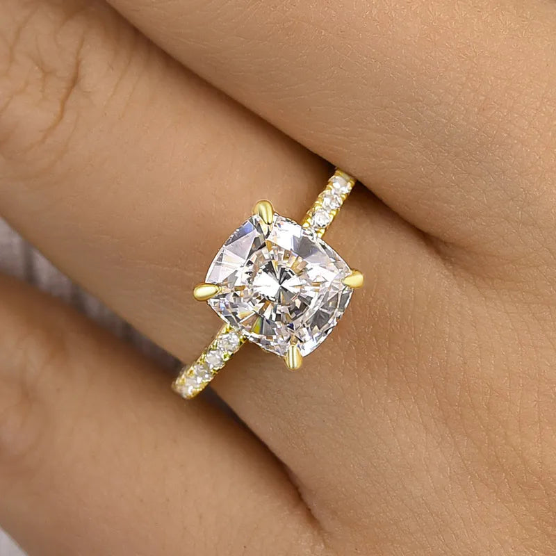 Radiant Cushion Cut 3.0ct Hidden Halo Engagement Ring In Sterling Silver