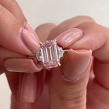 Gorgeous 6.0ct Emerald Cut Morganite Pink Three Stone Engagement Ring In Sterling Silver