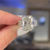 Glazed Radiant Cut 8.0ct Three Stone Engagement Ring In Sterling Silver
