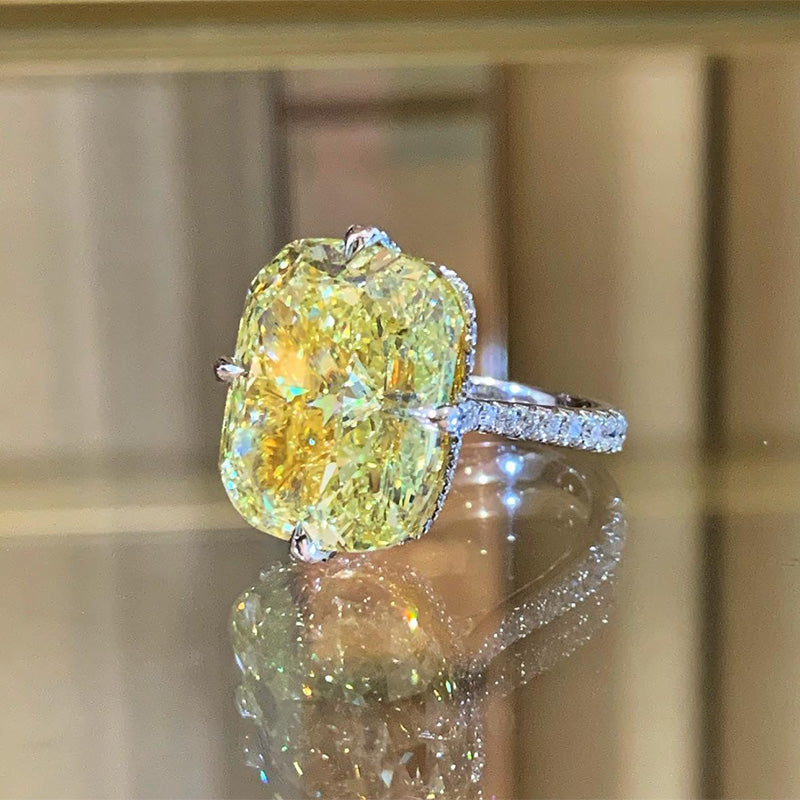Elegant Cushion Cut Yellow Sapphire 3.5ct Sterling Silver Engagement Ring