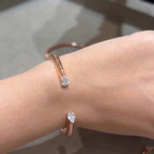Minimalist Dainty Pear Cut Sterling Sliver Two-Stone Open Cuff Bangle