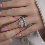 Dimensional Radiant Cut 3.0ct Pave 925 Sterling Silver Wedding Ring Set