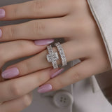 Dimensional Radiant Cut 3.0ct Pave 925 Sterling Silver Wedding Ring Set