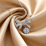 Moissanite Round Cut Bowknot 925 Sterling Silver Necklace