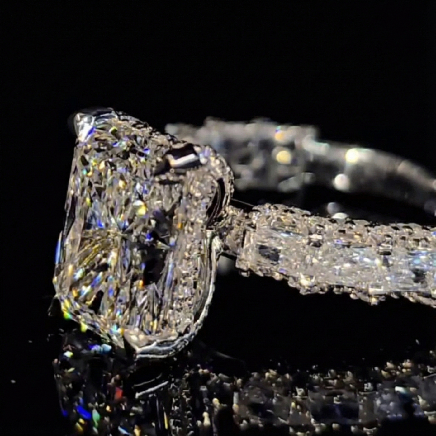 Starlit Pave Radiant Cut 5.0ct Engagement Ring In Sterling Silver