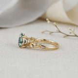 Botanical Moss Agate 1.5ct Pear Cut Leafy Vine Engagement Ring