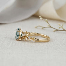 Botanical Moss Agate 1.5ct Pear Cut Leafy Vine Engagement Ring