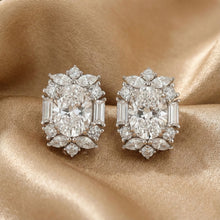 Solarii Cluster Halo Oval Cut Stud Earrings In Sterling Silver
