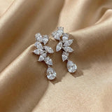 Solarii Floral Cluster White Stone Pear Cut Drop Earrings In Sterling Silver