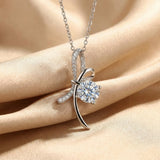 Moissanite Round Cut Ribbon 925 Sterling Silver Necklace