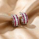 Solarii Triple Row White Stone Round and Princess Cut Huggie Hoop Earrings In Sterling Silver