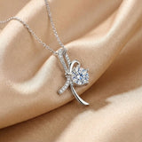 Moissanite Round Cut Ribbon 925 Sterling Silver Necklace