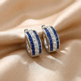 Solarii Triple Row White Stone Round and Princess Cut Huggie Hoop Earrings In Sterling Silver