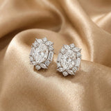 Solarii Cluster Halo Oval Cut Stud Earrings In Sterling Silver