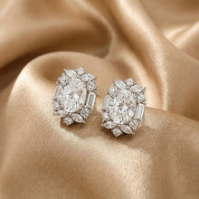 Solarii Cluster Halo Oval Cut Stud Earrings In Sterling Silver