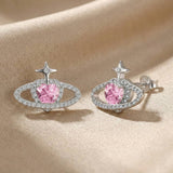 Pink Stone Heart Cut 925 Sterling Silver Stud Earrings