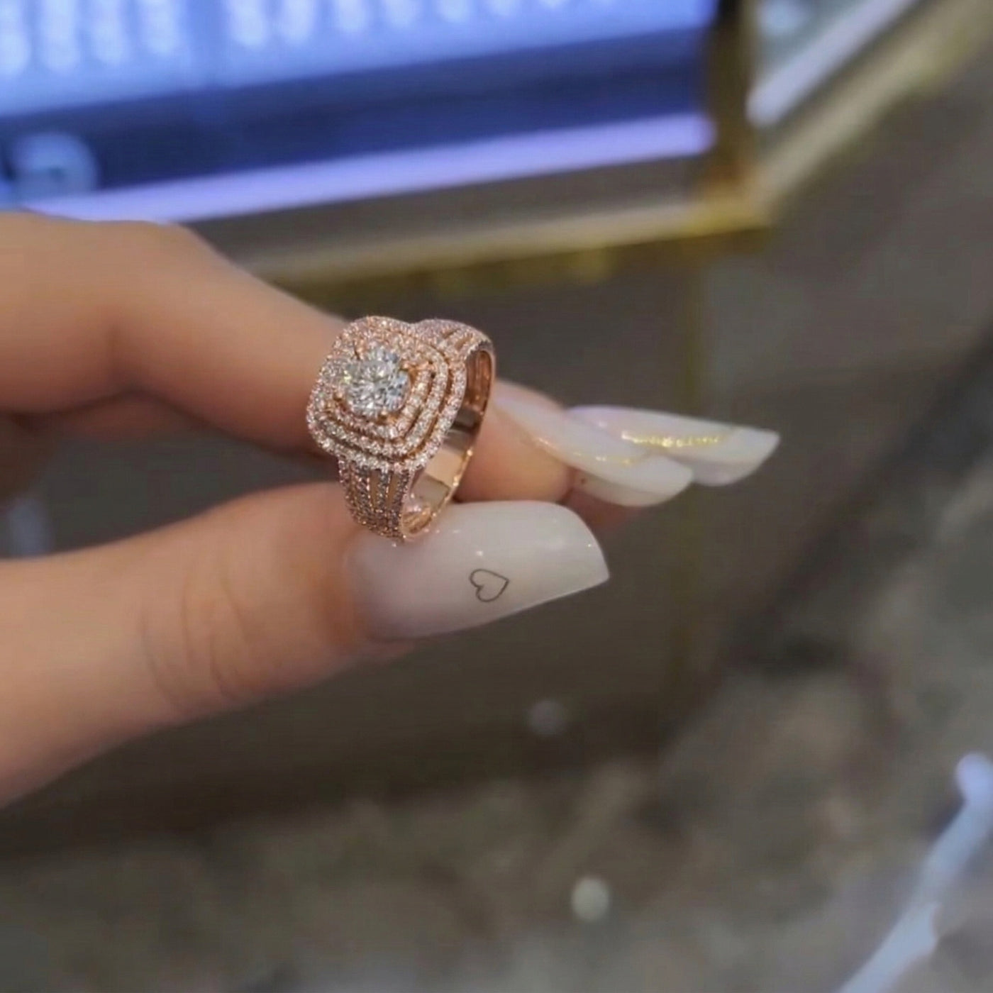 Luxurious Triple Halo Pave Cluster Ring In Sterling Silver