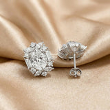 Solarii Cluster Halo Oval Cut Stud Earrings In Sterling Silver