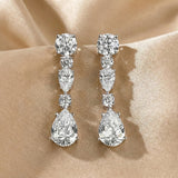 Solarii Linear White Stone Round and Pear Cut Drop Earrings In Sterling Silver