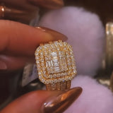 Grand Emerald Cut 4.0Ct Composite Ring 925 Sterling Silver Gold Plated Engagement Ring